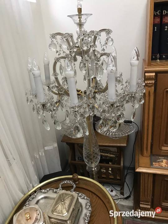 Lampa stojąca kryształ 10 ramienny mosiądz szkło