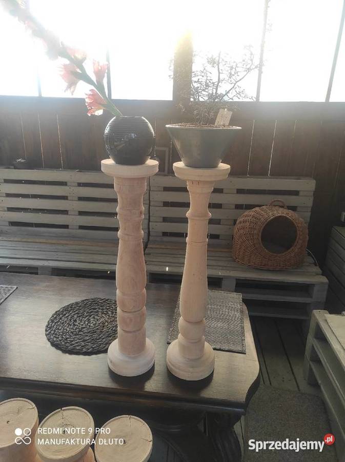 Świeczniki drewniane toczone dekoracje ślubne Poznań