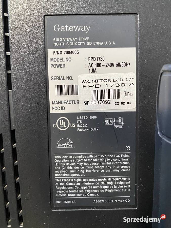 Monitor Gatewey FPD 1730 Lubaczów sprzedam