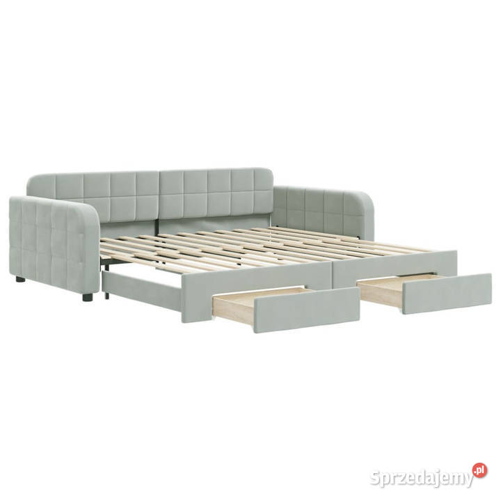 Sofa rozsuwana z szufladami jasnoszara aksamit Warszawa