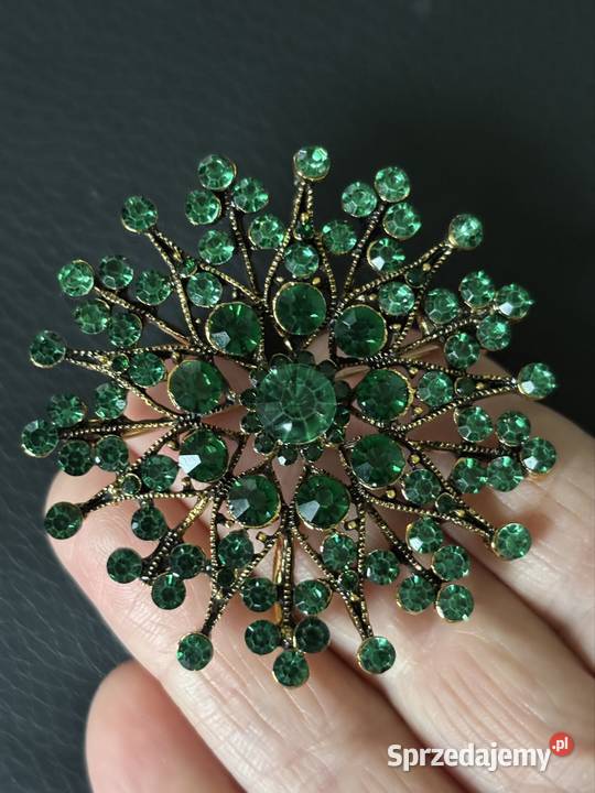 Broszka gwiazda kwiat zielona kryształki ozdoba Kraków