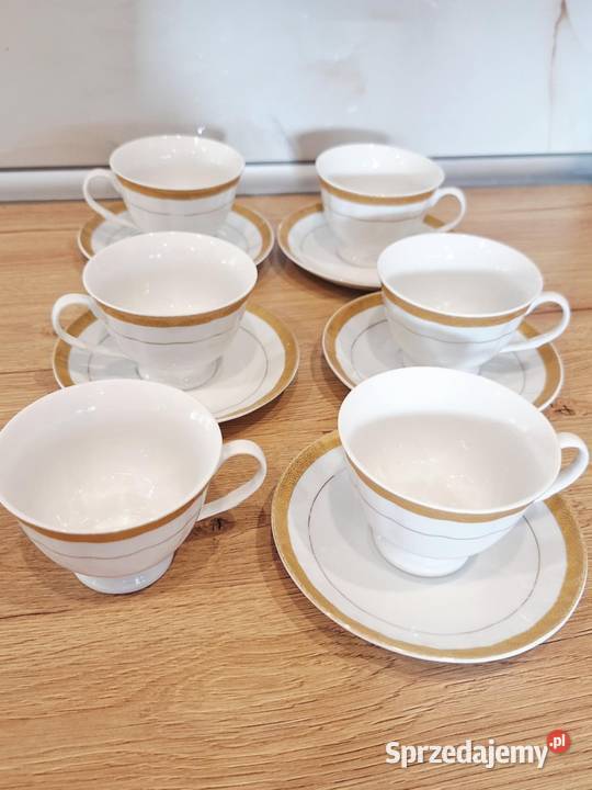 Zestaw 5 osob filiżanki porcelana 24 karaty gold
