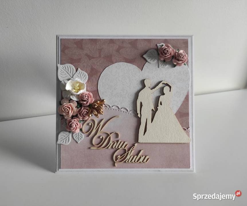 Kartka ręcznie robiona na ślub w pudełeczku Łódź