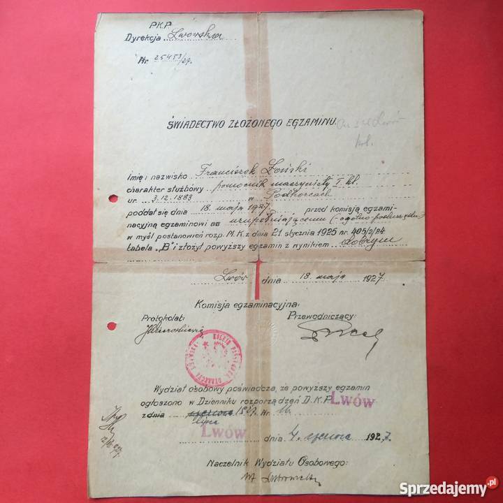 771 Lwów Świadectwo Złożonego Egzaminu Łoński Szczecin sprzedam