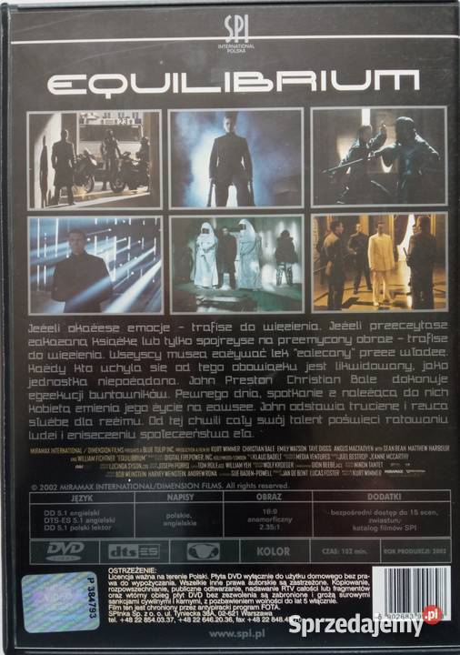 Equilibrium DVD Christian Bale Emily Watson Sean 1 płyta Łódź