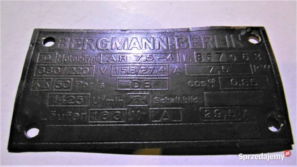 tablliczka znamionowa BERGMANN BERLIN Namysłów