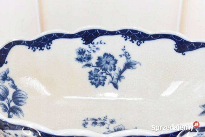 Niebieska Patera Owocnik Porcelana Brąz Amory