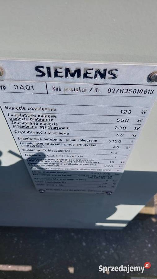 Wyłącznik 110kV w izolacji gazu SF6 3AQ1EG Zamość