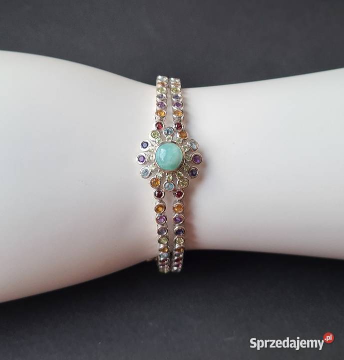 Srebrna bransoletka z kamieniami szlachetnymi mazowieckie