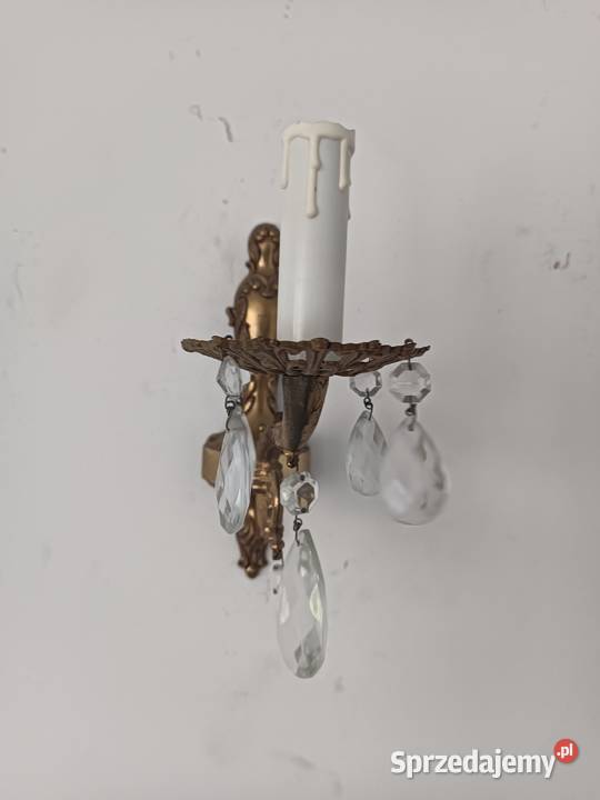 Stare kinkiety z kryształami mosiądz Budzyń