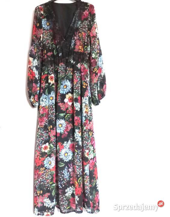 Sukienka długa KWIATY Suknia r40 PREMIUM