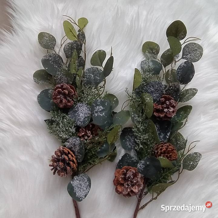 2 gałązka dekoracyjna śnieżona szyszki Wyposażenie wnętrz Koszalin