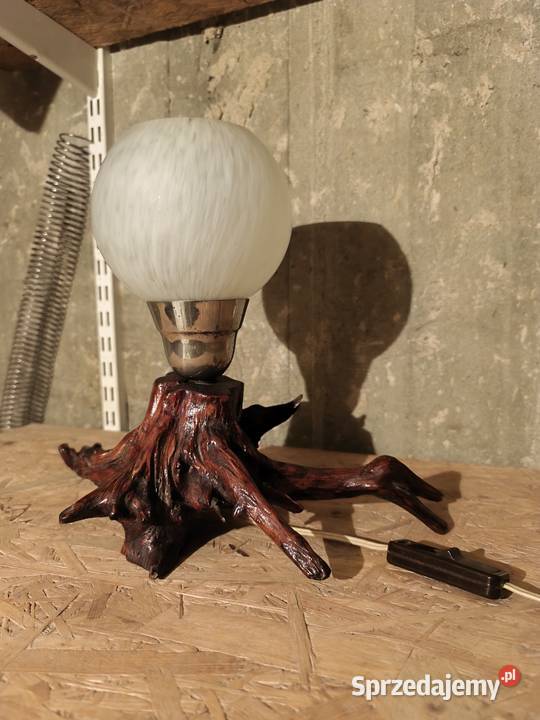 Lampa stojąca PRL Vintage na pniu korzeniu Lampy podkarpackie