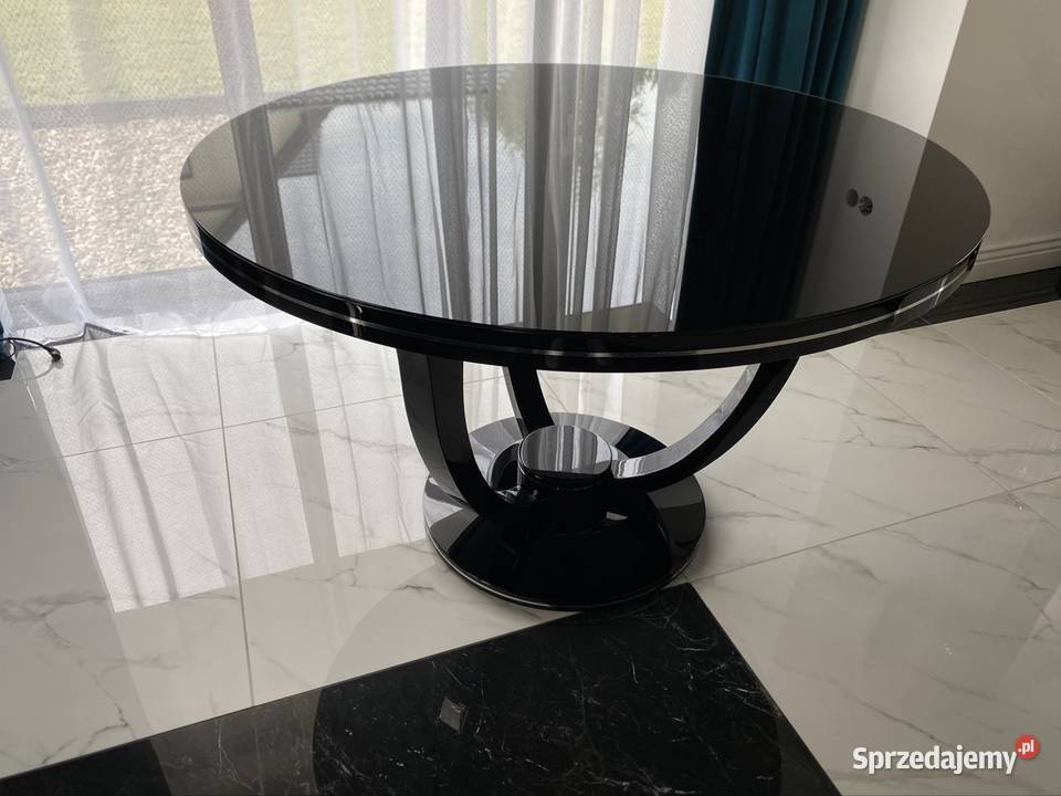 Stoł okrągły czarny połysk szkło Myślenice
