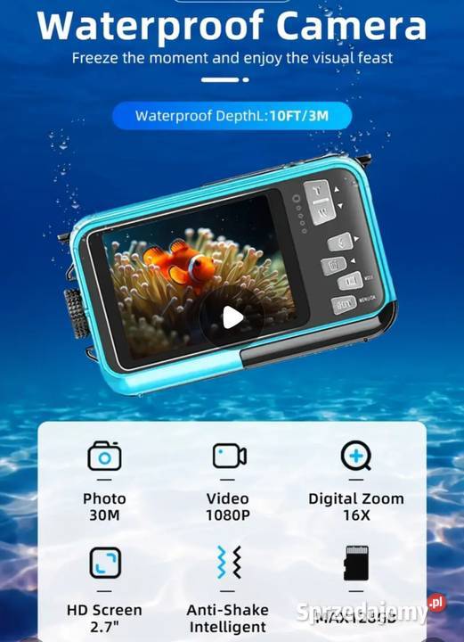 PODWODNY APARAT WODOODPORNY 16X 27K ZOOM kolor