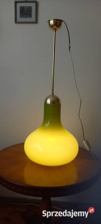 Ładna wisząca lampa duży klosz ze szkła łódzkie