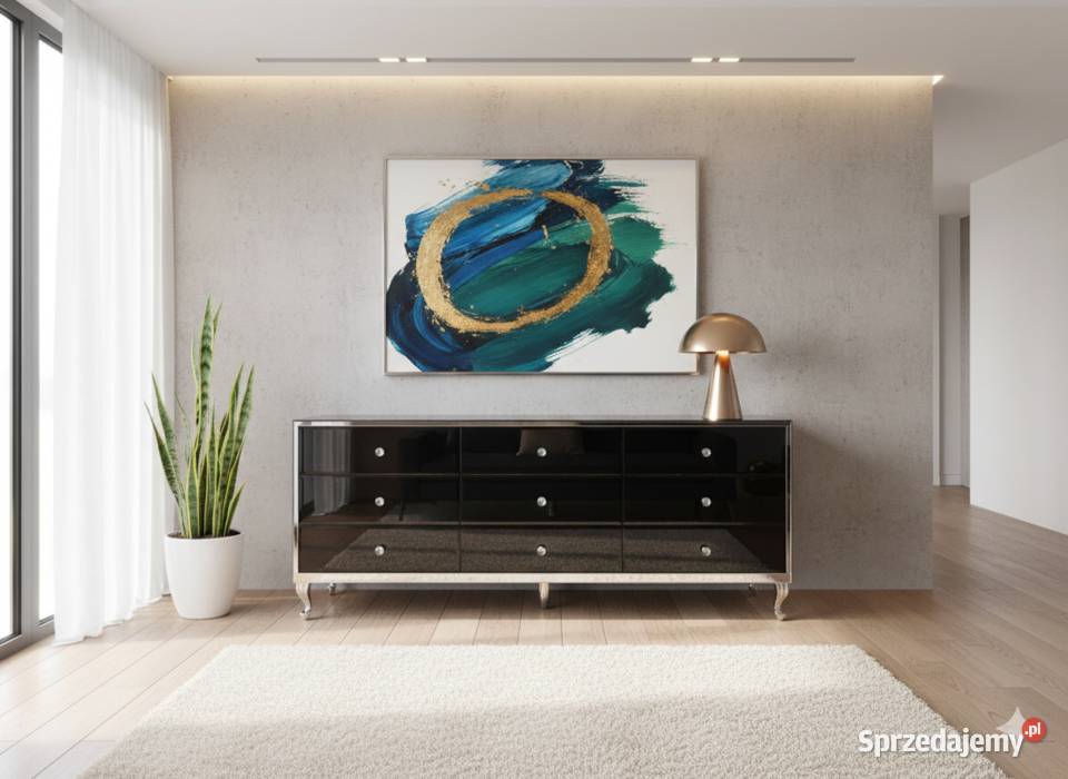 Ekskluzywna Komoda Szklana 170 Czarny Mirror Kępno