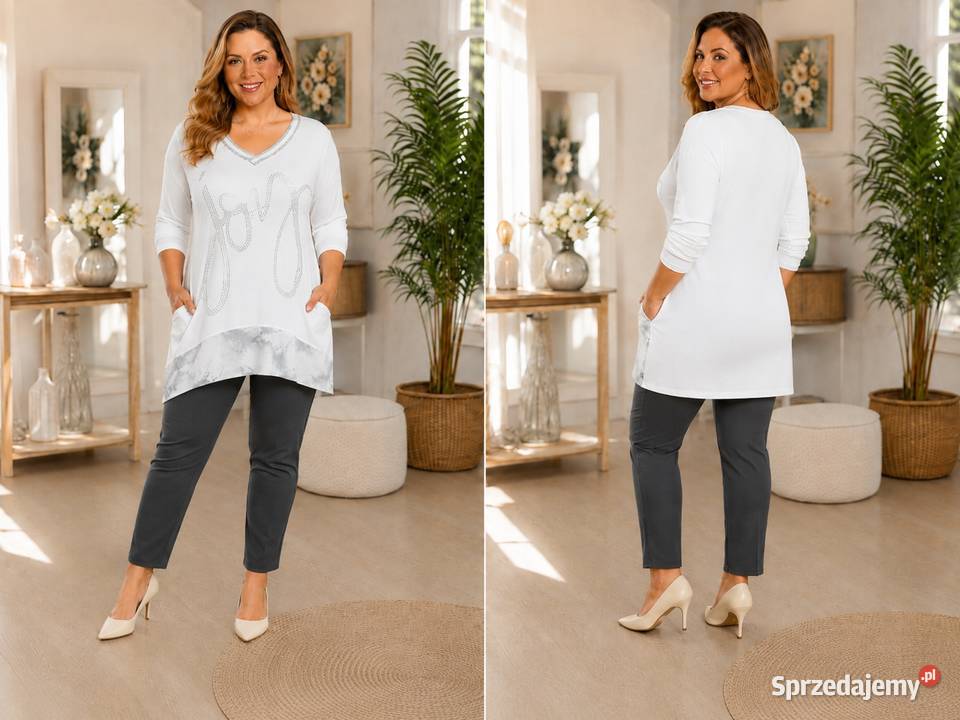 Bluza damska CEKINY bialakieszeniedekold serek Moda i Styl Pątnów