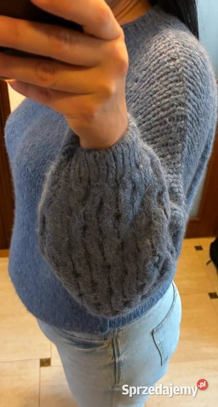 Sweter damski gruby splot oversize granatowy Wkładane przez głowę  Szczecin