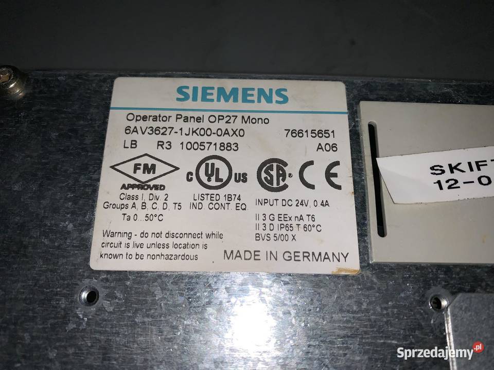 Siemens 6AV36271JK000AX0 Operator Panel OP27 Warszawa