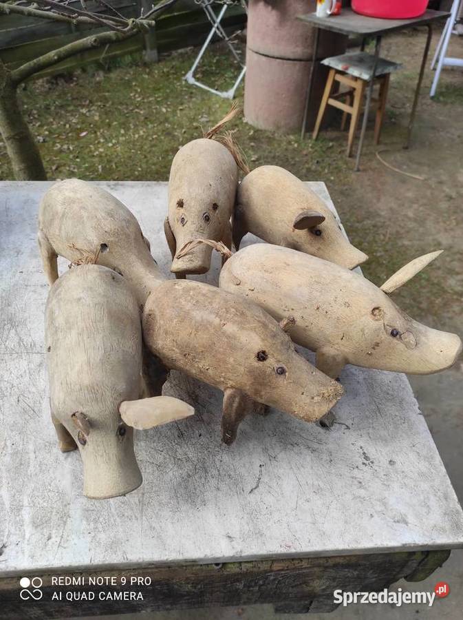 antyki figurki drewno świnki dolnośląskie Lubin