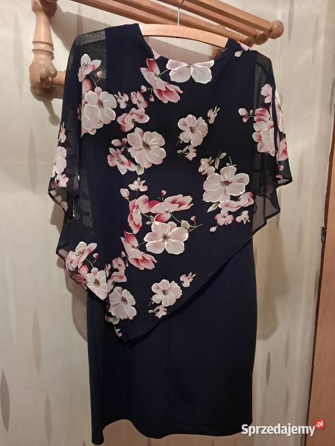 Sukienka granatowa z narzutką w kwiaty Cedar L Spódnice i sukienki Kraków