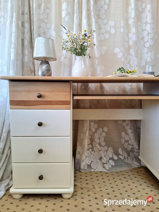 Piękne biurko drewniane sosnowe proste Dubeczno