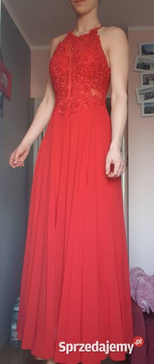 Sukienka długa czerwona elegancka wesele czerwony Andrychów