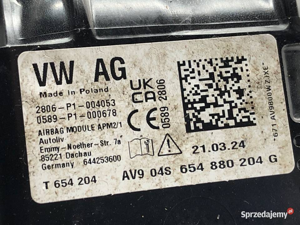 PODUSZKA POWIETRZNA PASAŻERA SKODA KAMIQ Poduszki powietrzne podkarpackie