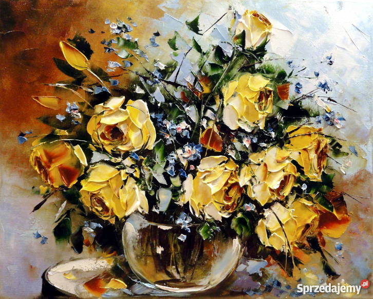 Róże obraz olejny 50x40kwiaty bukiet