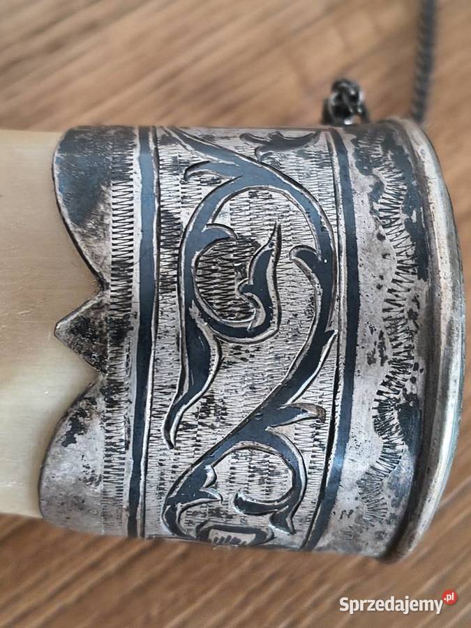 Róg obfitości bawoli niello okuty w srebro Ag Antyki, Sztuka, Kolekcje Szczecin