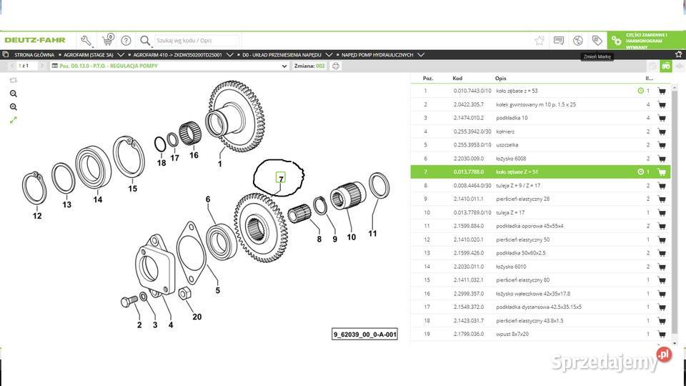 koło napędu pompy DeutzFahr Agrofarm Agroplus Koszanowo