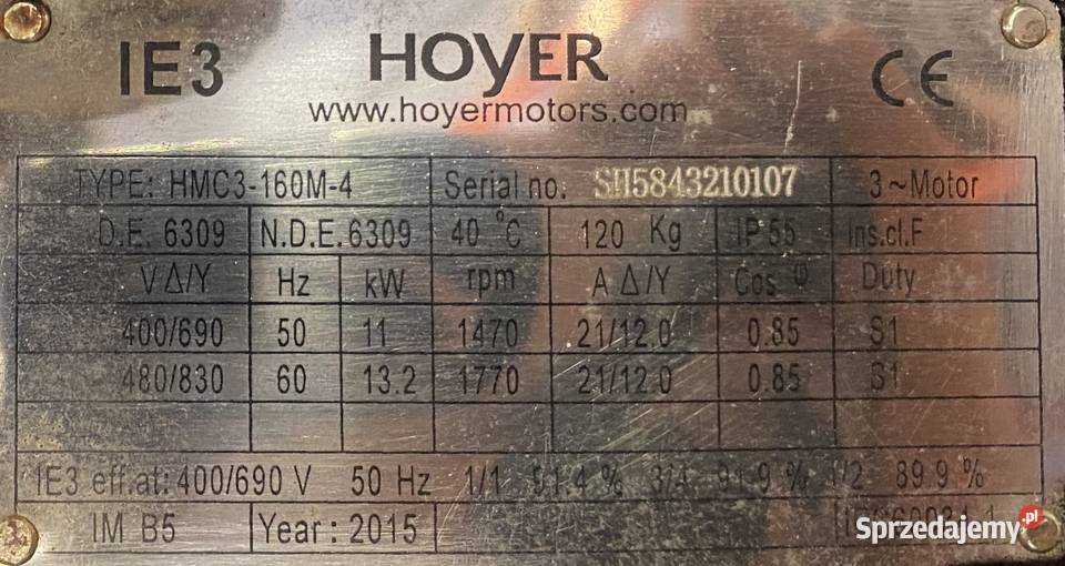 silnik elektryczny 11kW 1470obr 3fazowy IE3 Pigża