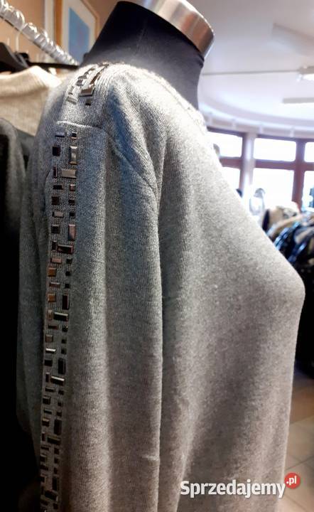 Sweter damski szary zdobiony Wkładane przez głowę  Kartuzy