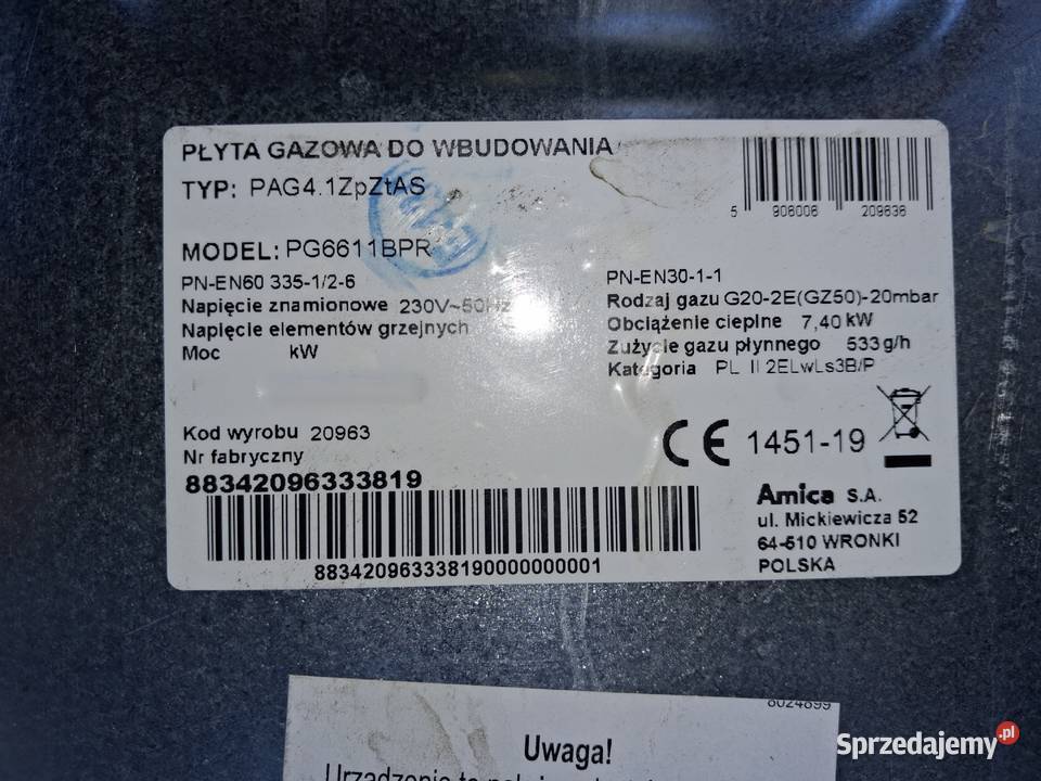 Piekarnik elektryczny do zabudowy Amica płyta