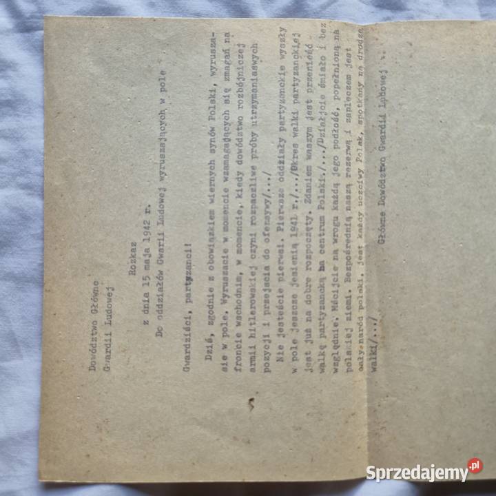 Dokument LWP 1942r GL Gwardia Ludowa Dowództwo małopolskie Brzesko
