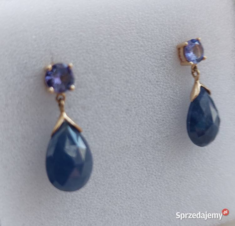 Kolczyki Żółte Złoto 585 14k Szafiry Tanzanite Grodzisk Mazowiecki