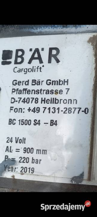Winda załadowcza Bar Cargolift BC1500 S4B4 Przykona