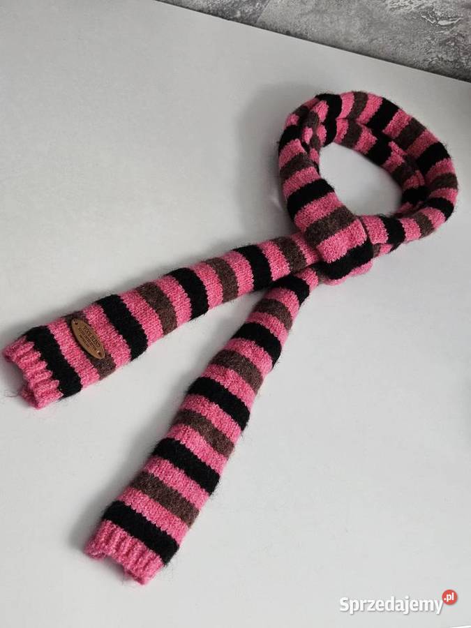 Szalik Handmade z wełną w paski – Róż, Brąz i Czerń – Wool Blend