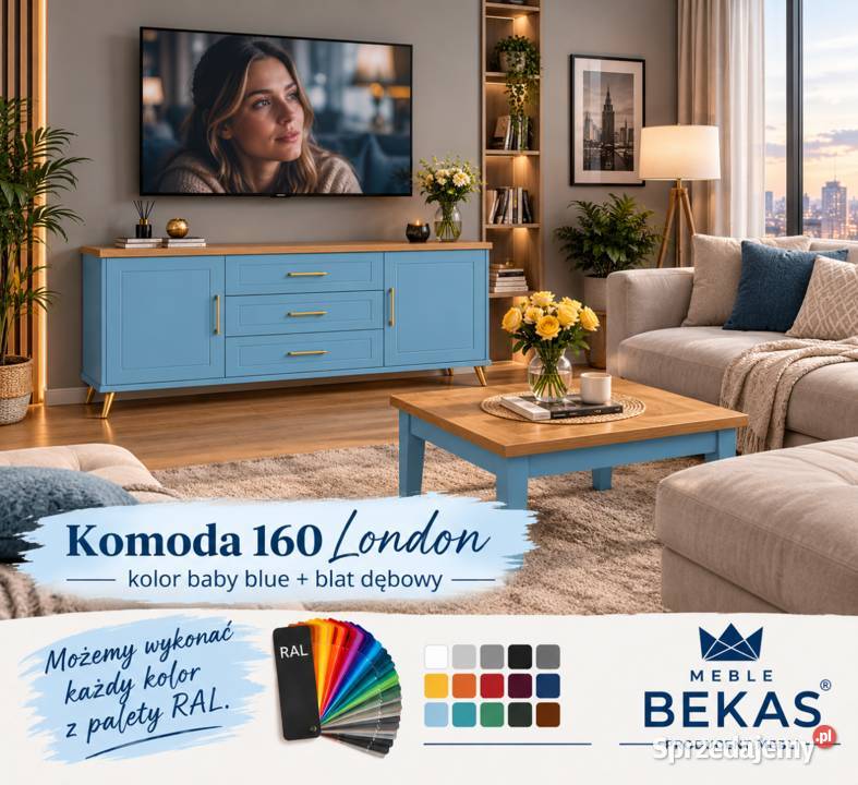 Komoda LONDYN 160 Niebieska Baby Blue Naturalny małopolskie