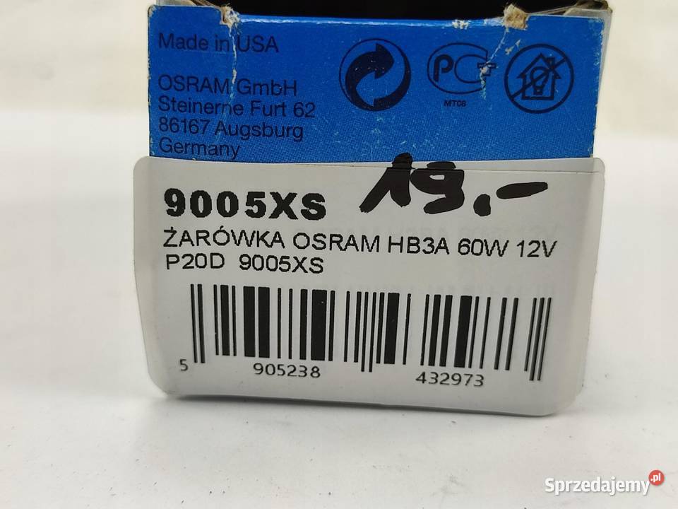 ŻARÓWKA 1 OSRAM HB3A 60W 12V P20D 9005XS lubelskie