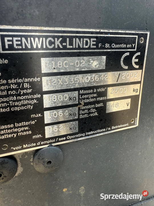 wózek widłowy elektryczny LINDE E18C02 1800 280m Linde Działoszyn sprzedam