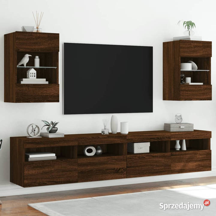 Ścienna szafka TV z LED brązowy dąb 40x30x605 Warszawa