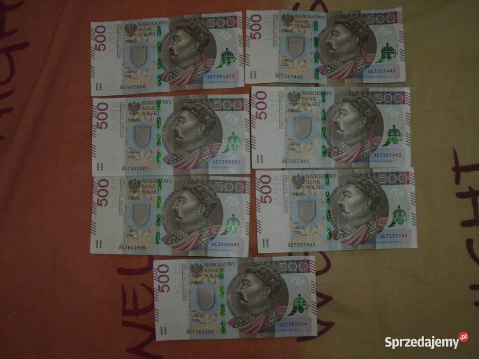 Banknoty 500zł , 7 sztuk, seria AE