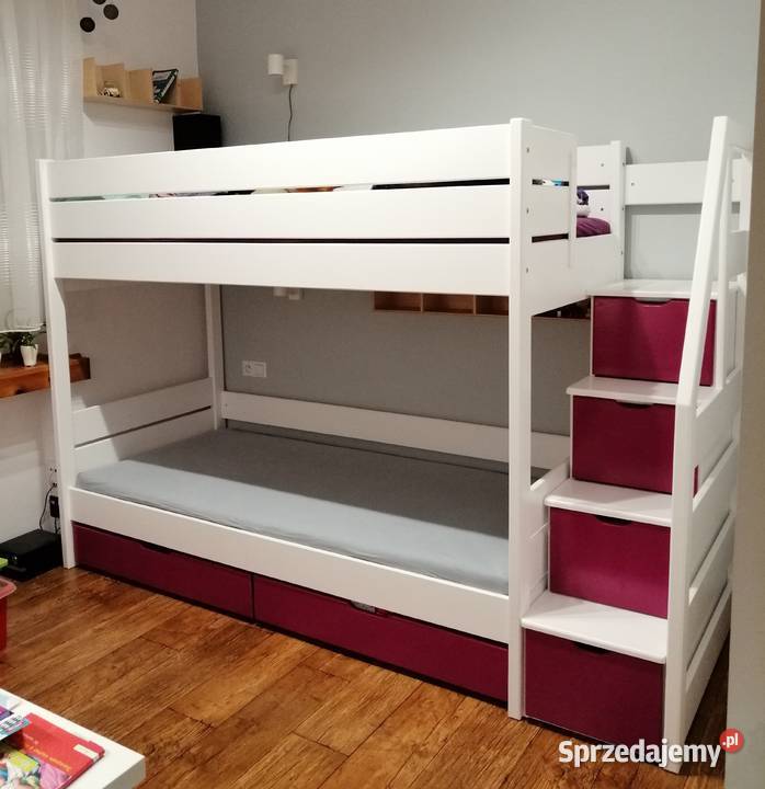 Łóżko piętrowe 90x200 ze schodami dla dzieci