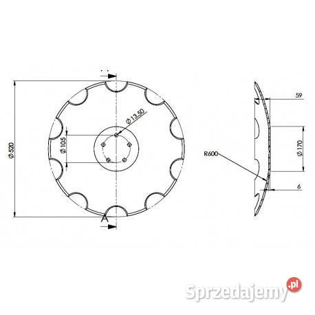 Talerz 520 pod piastę 5otworową grubość 6 mm łódzkie Sieradz