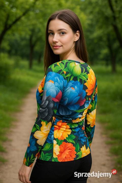 BLUZKA MOCNO ELASTYCZNA niebieski kwiat 23XL Pątnów