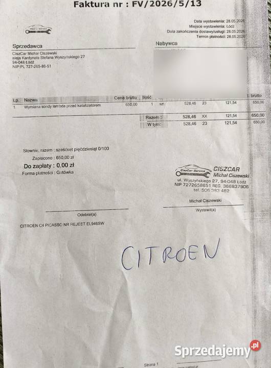 Citroen C4 Picasso 16 VTi 178000km Łódź
