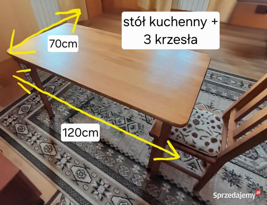 Stół kuchenny 3 krzesła komplet 70cm