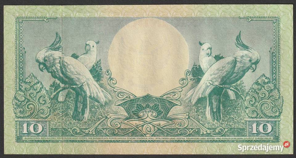 Indonezja 10 rupiah 1959 papugi stan bankowy UNC Łódź